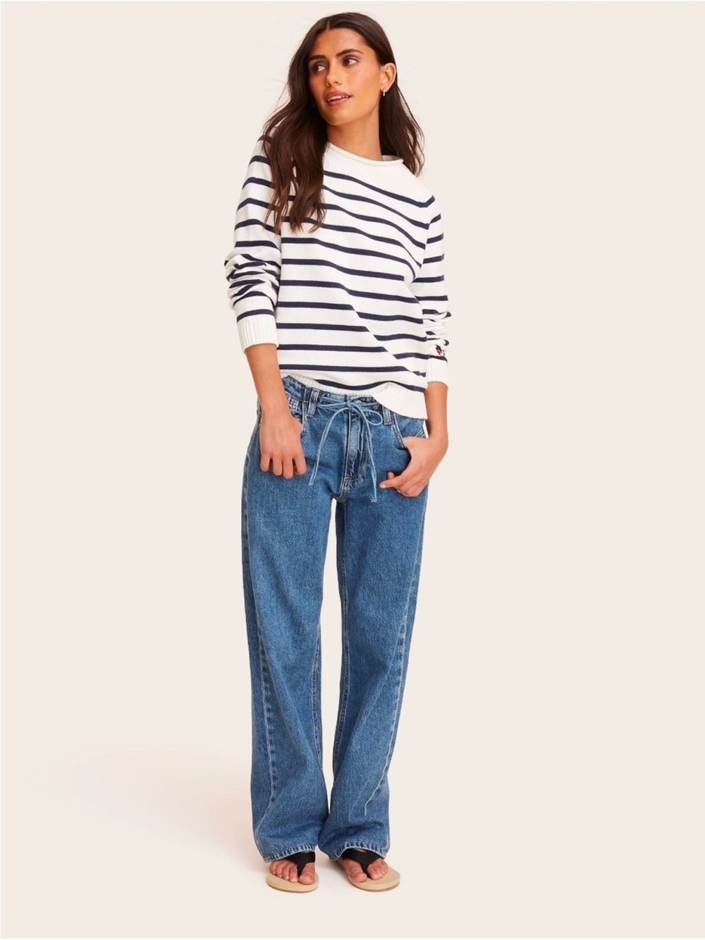 PARKE - Women's Mid-Rise Drawstring Baggy Jeans - Parke ME Medium Wash 4 NWT